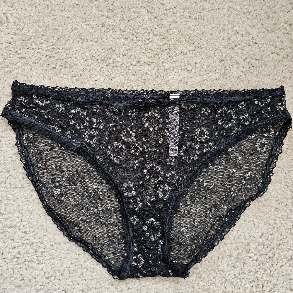 Victorias Secret lace bikini black gold metallic sheer see through size large